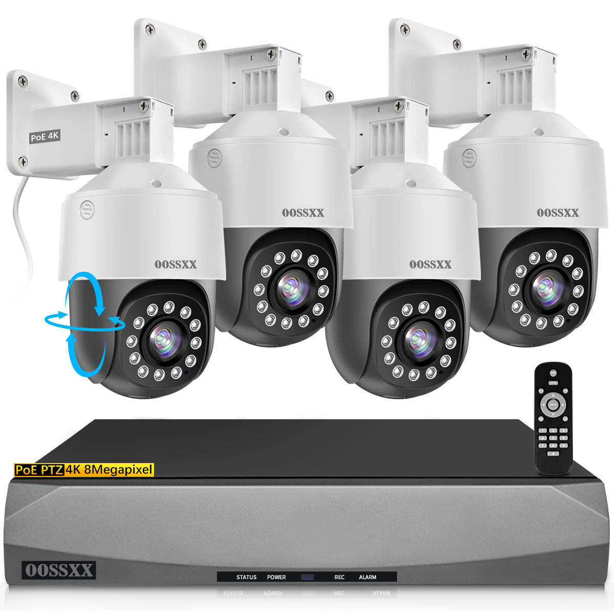 OOSSXX (4K/8,0 Megapixel und PTZ-Digitalzoom) 2-Wege-Audio-PoE-Sicherheitskamerasystem für den Außenbereich, kabelgebundenes IP-Kamerasystem zur Videoüberwachung im Außenbereich