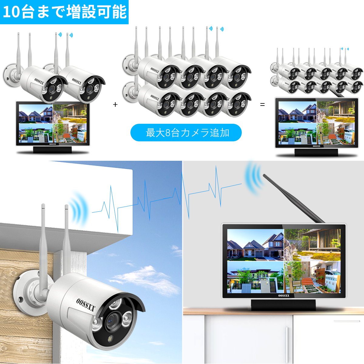 (All-in-One Monitor) 2-Antennas Enchance Outdoor Security Camera System Wireless with Monitor WiFi Home Surveillance System 3.0MP Video Surveillance (Enjoy $10 Off Instantly)