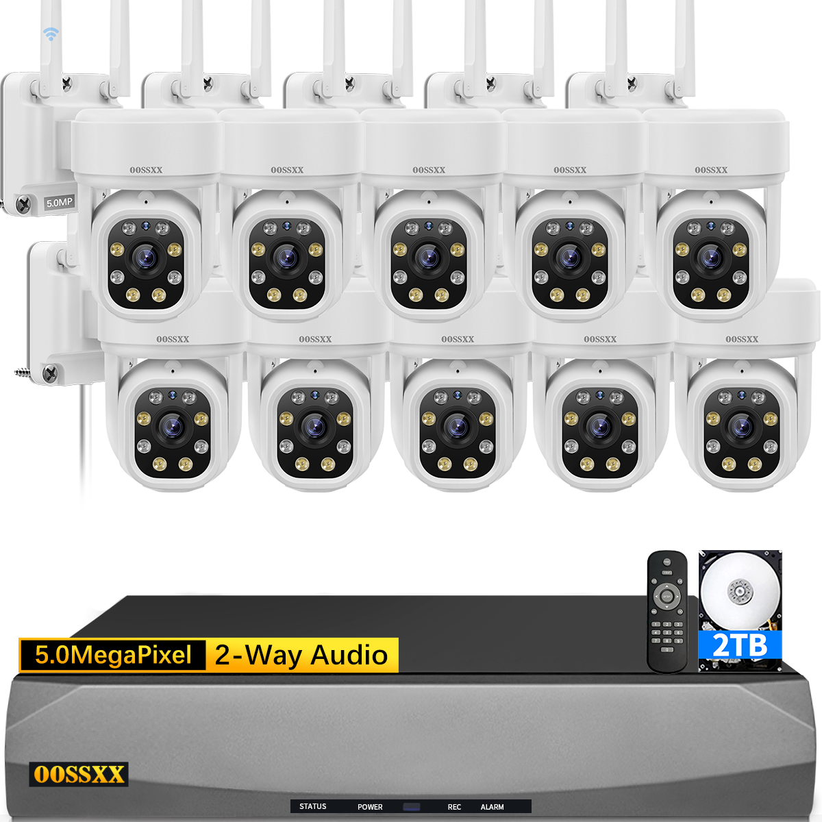 (Auto-Tracking und 2-Wege-Audio) WiFi PTZ-Sicherheitskamerasystem für den Außenbereich, Pan 5MP-Drahtloskamerasystem, 10-Kanal-NVR-Videoüberwachungs-DVR-Set