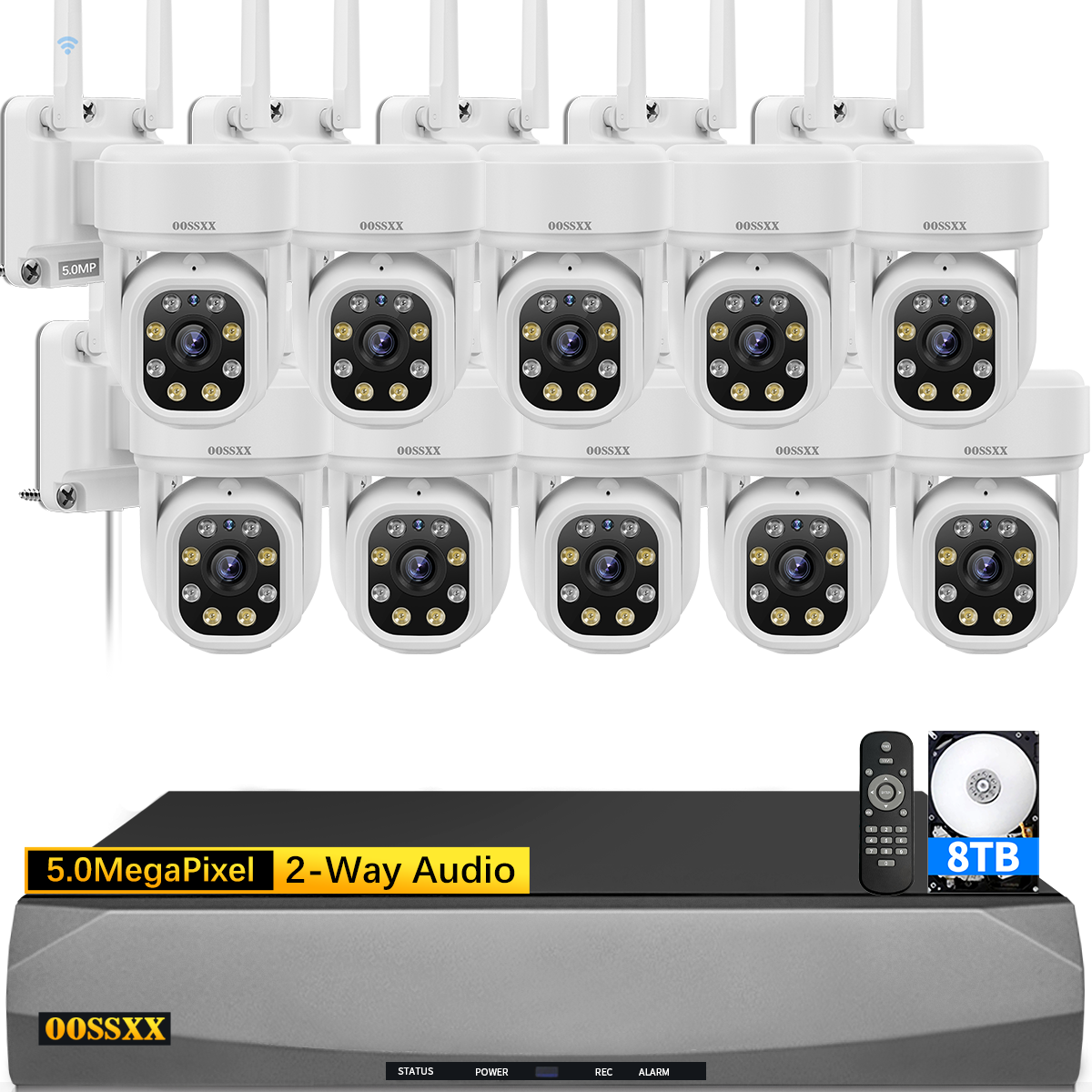 (Auto-Tracking und 2-Wege-Audio) WiFi PTZ-Sicherheitskamerasystem für den Außenbereich, Pan 5MP-Drahtloskamerasystem, 10-Kanal-NVR-Videoüberwachungs-DVR-Set