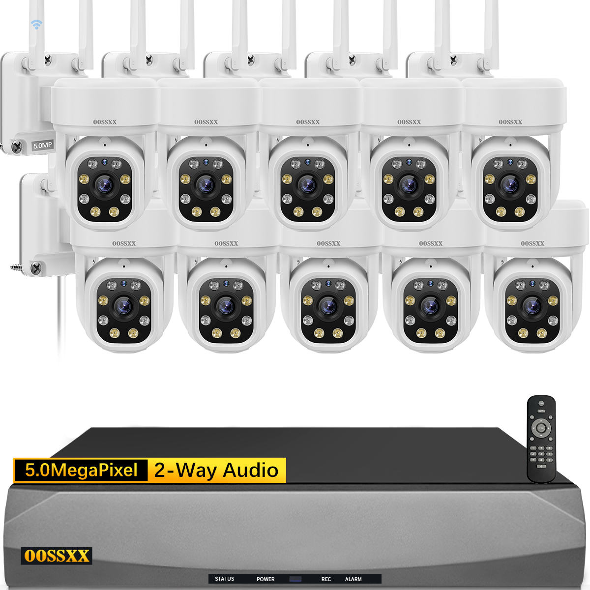 (Auto-Tracking und 2-Wege-Audio) WiFi PTZ-Sicherheitskamerasystem für den Außenbereich, Pan 5MP-Drahtloskamerasystem, 10-Kanal-NVR-Videoüberwachungs-DVR-Set
