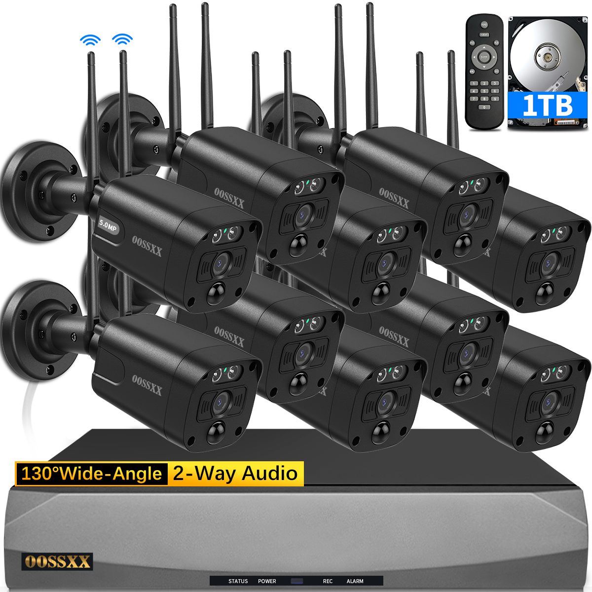 OOSSXX (2-Wege-Audio und PIR-Erkennung) 5MP-Sicherheitskamerasystem mit zwei Antennen für den Außenbereich, kabelloses WiFi-Sicherheitssystem für zu Hause, 3K-Videoüberwachung