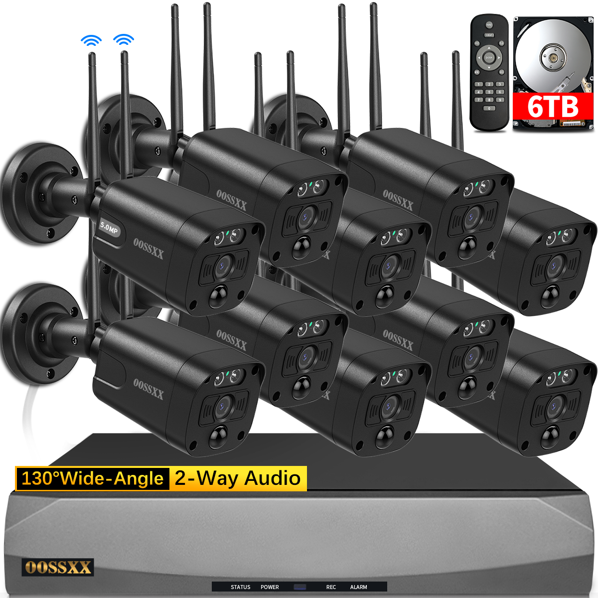 OOSSXX (2-Wege-Audio und PIR-Erkennung) 5MP-Sicherheitskamerasystem mit zwei Antennen für den Außenbereich, kabelloses WiFi-Sicherheitssystem für zu Hause, 3K-Videoüberwachung