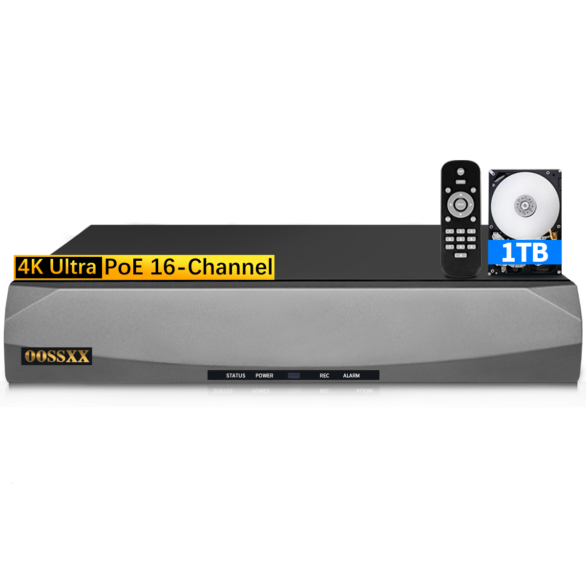 (POE NVR Netzwerk-Videorecorder 16-Kanal 4K) Unterstützt bis zu 16 x 8MP/4K IP-Kameras, Max. 8 TB Festplatte (HDD nicht im Lieferumfang enthalten) 8,0 Megapixel