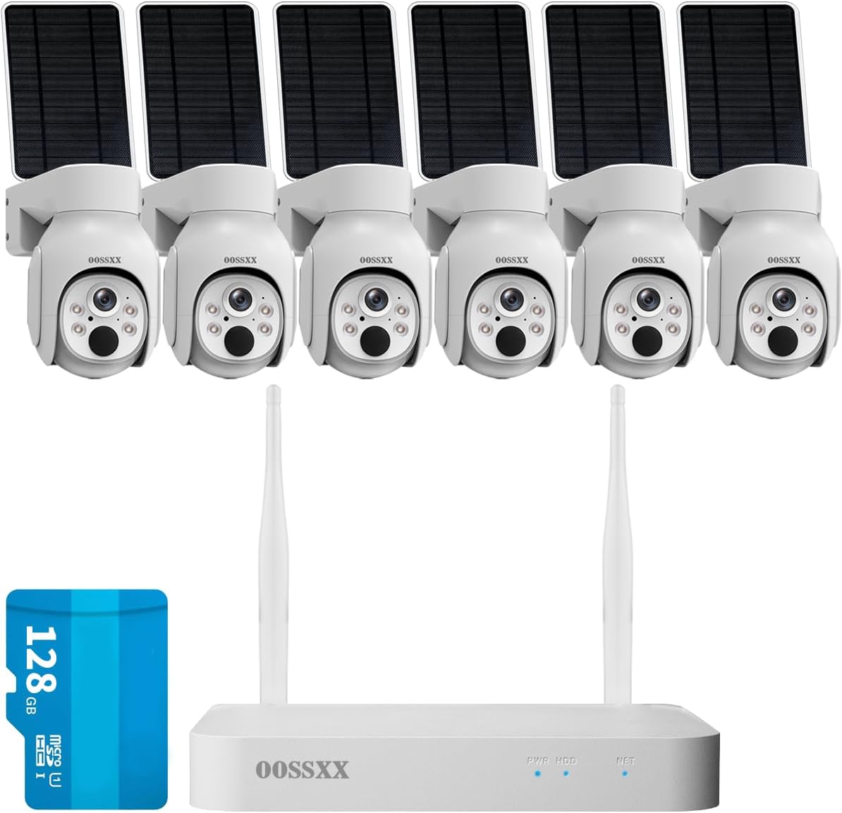 OOSSXX (PT Digital Zoom 100% Wire-Free) 2-Way Audio Wireless Solar Cameras, Solar Battery PIR Detection Outdoor Wireless Security Camera System Video Surveillance System(6 Cams 128G)(Enjoy $20 Off Instantly)