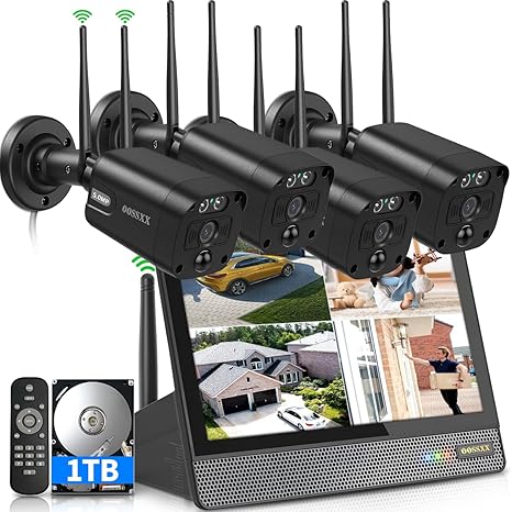 OOSSXX (10’’ UHD Monitor) 2-Way Audio 2-Antennas Enchance WiFi Wireless 3K 5.0MP 1944P PIR Outdoor Camera Wireless Home Security Cameras System with Monitor Video Surveillance DVR Kit (Enjoy $10 Off Instantly)