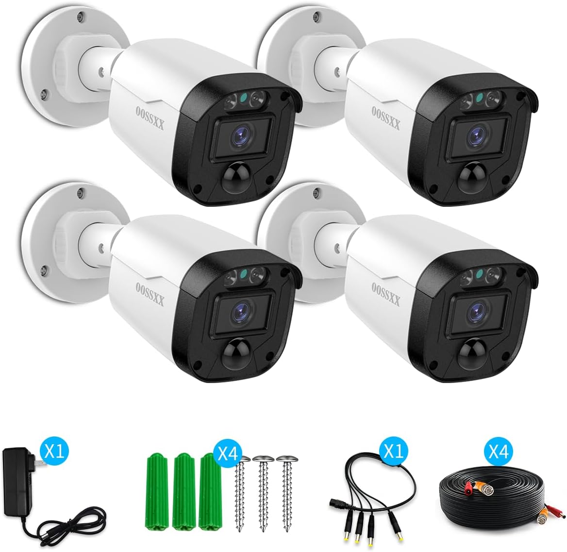 OOSSXX 1944P 5.0Megapixel 4 Pack HD Security Bullet Cameras Outdoor Indoor Weatherproof for 720P/1080N/1080P/5MP/4K HD TVI AHD CVI Analog Surveillance CCTV DVR Systems