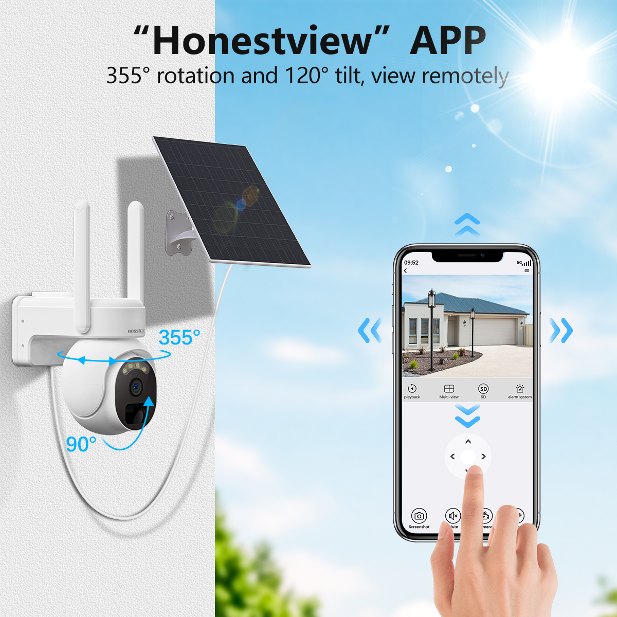OOSSXX 4G LTE Cellular Security Camera, Wireless Outdoor Solar-Powered Camera with 4MP Indoor PTZ WiFi, PIR Motion Detection, 2-Way Audio, and SIM Card Included for Home Security Systems.