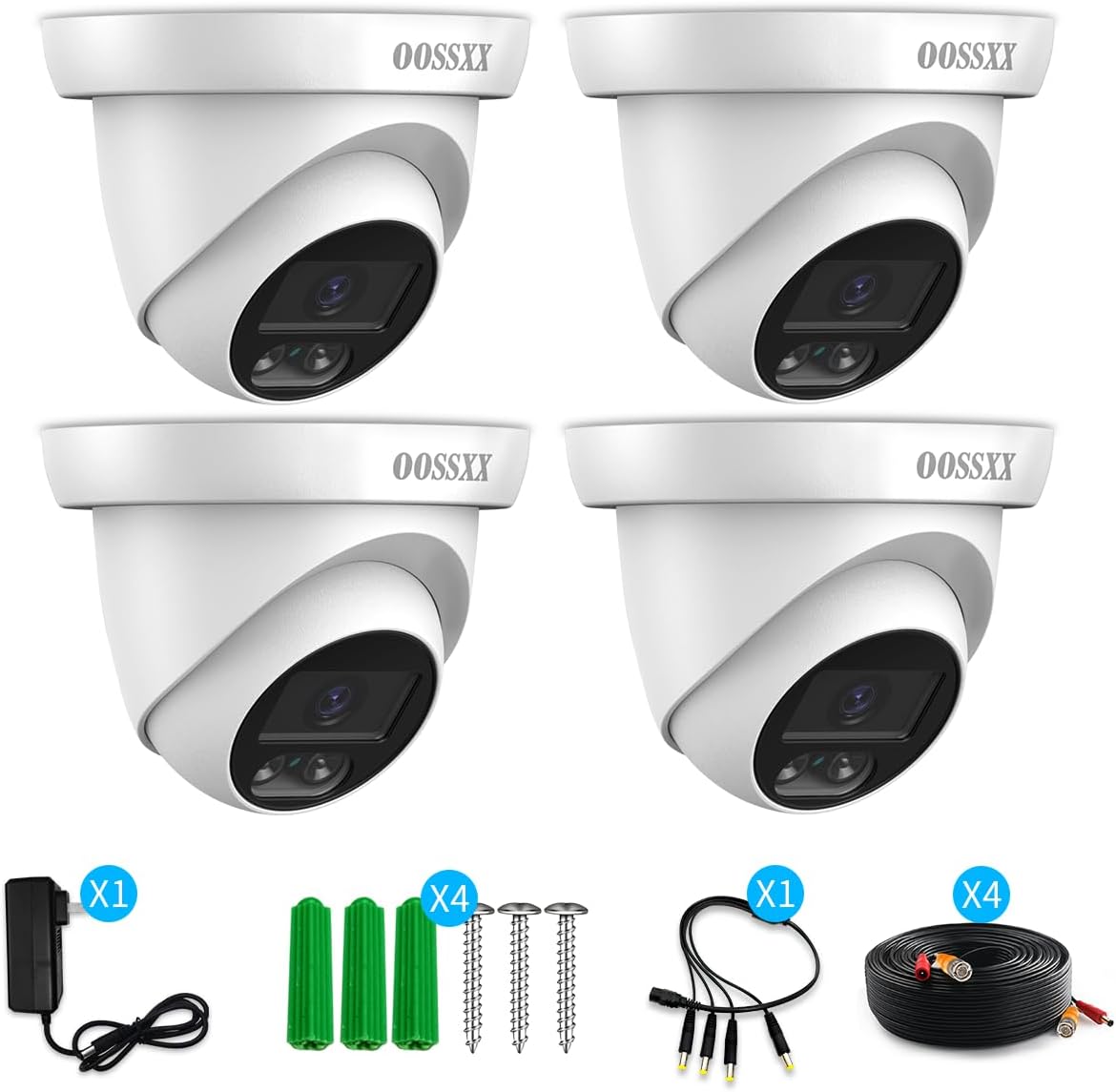 OOSSXX 1944P 5.0Megapixel 4 Pack HD Security Dome Cameras Outdoor Indoor Weatherproof for 720P/1080N/1080P/5MP/4K HD TVI AHD CVI Analog Surveillance CCTV DVR Systems