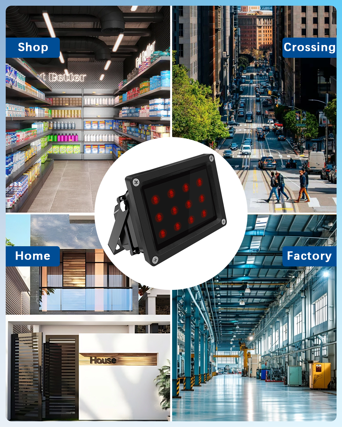IR-Strahler, 850 nm 12-LED-IR-Strahler, IR-Lichter für Überwachungskameras, 10 Fuß 12 V 2 A Stromversorgung, OOSSXX Infrarotlicht mit großer Reichweite