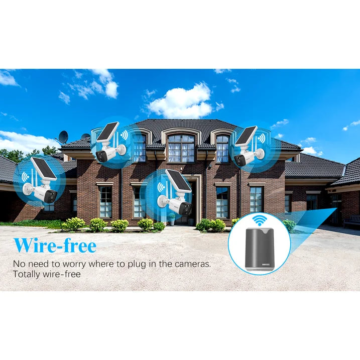 OOSSXX (100% Wire-Free Wireless Solar Cameras) 2-Way Audio 2-Antennas Enhance Battery Outdoor Wireless Security Camera System WiFi Battery Video Surveillance System