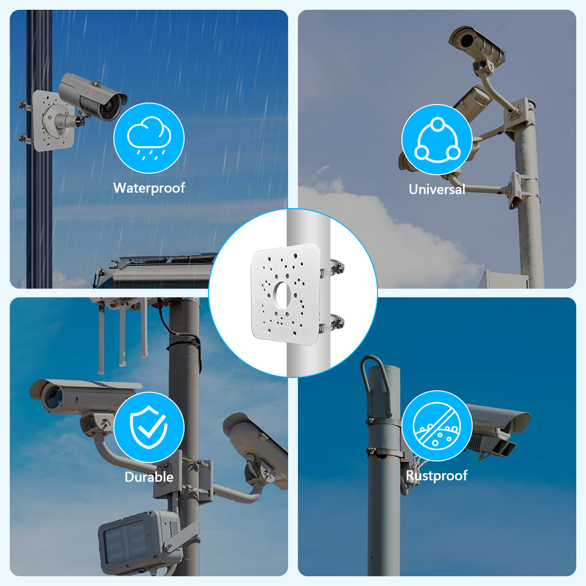 OOSSXX Universal Security Camera Mount Wall Mounting Brackets,Vertical Pole Mount Adapter Bracket for CCTV Camera,Pole Clamp,Solar Panel Clamps Outdoor Video Surveillance Equipment