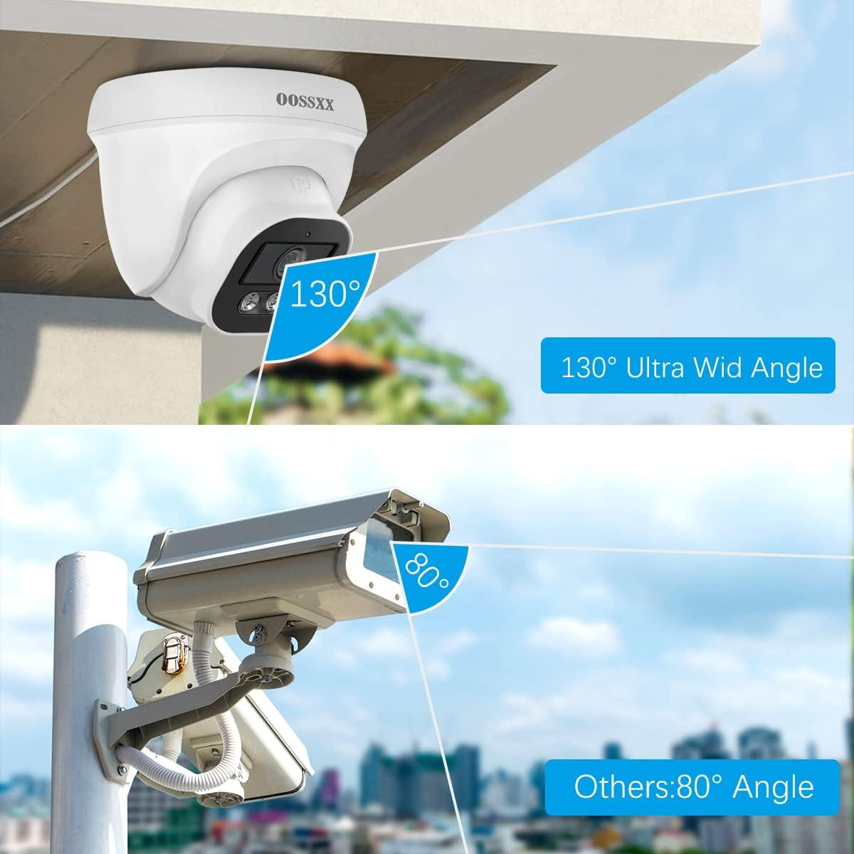 OOSSXX Extend Camera 4K/8.0 Megapixel & 130° Ultra Wide-Angle with Audio PoE Dome Outdoor Home Security Camera, Wired Outdoor Surveillance IP Cameras