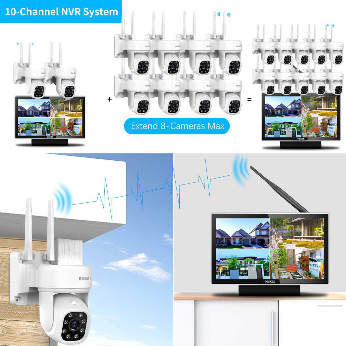 (Auto Tracking & 2-Way Audio) WiFi PTZ Outdoor Security Camera System Pan 5MP Wireless Cameras System 10 Channel NVR Video Surveillance DVR Set (Enjoy $10 Off Instantly)