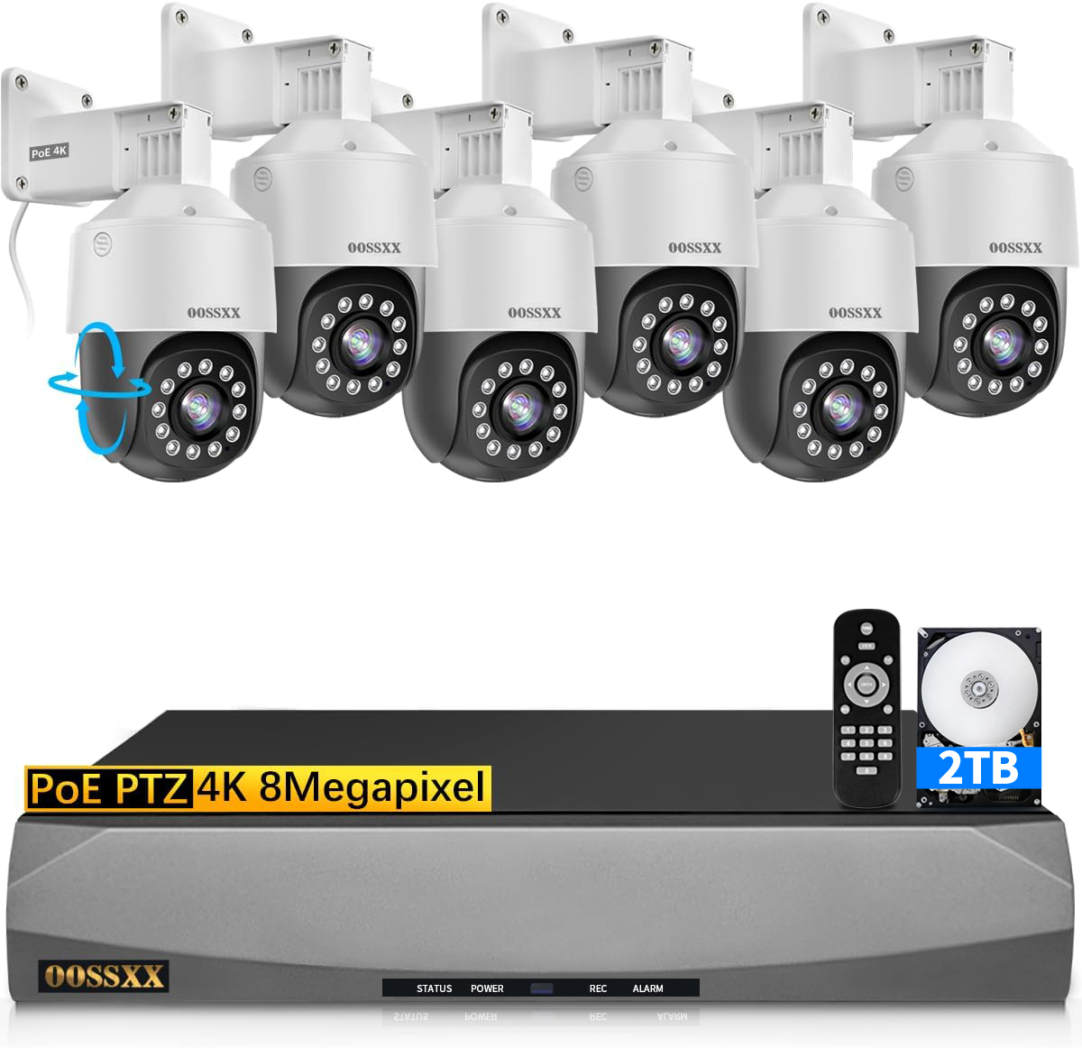 OOSSXX (4K/8,0 Megapixel und PTZ-Digitalzoom) 2-Wege-Audio-PoE-Sicherheitskamerasystem für den Außenbereich, kabelgebundenes IP-Kamerasystem zur Videoüberwachung im Außenbereich