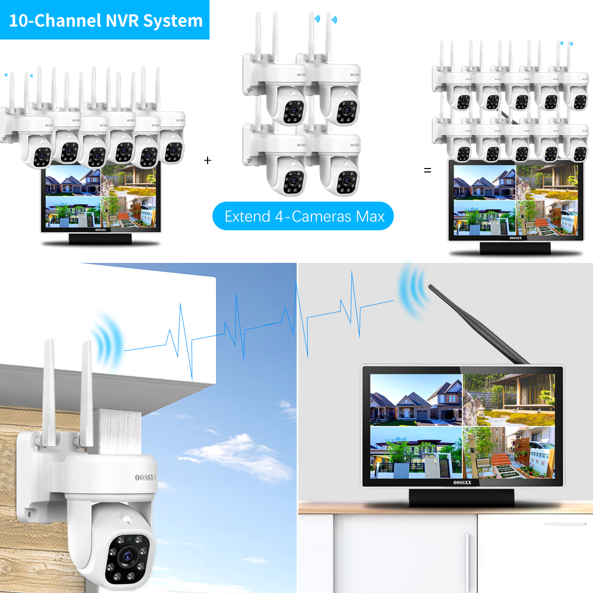 (Auto Tracking & 2-Way Audio) WiFi PTZ Outdoor Security Camera System Pan 5MP Wireless Cameras System 10 Channel NVR Video Surveillance DVR Set (Enjoy $20 Off Instantly)