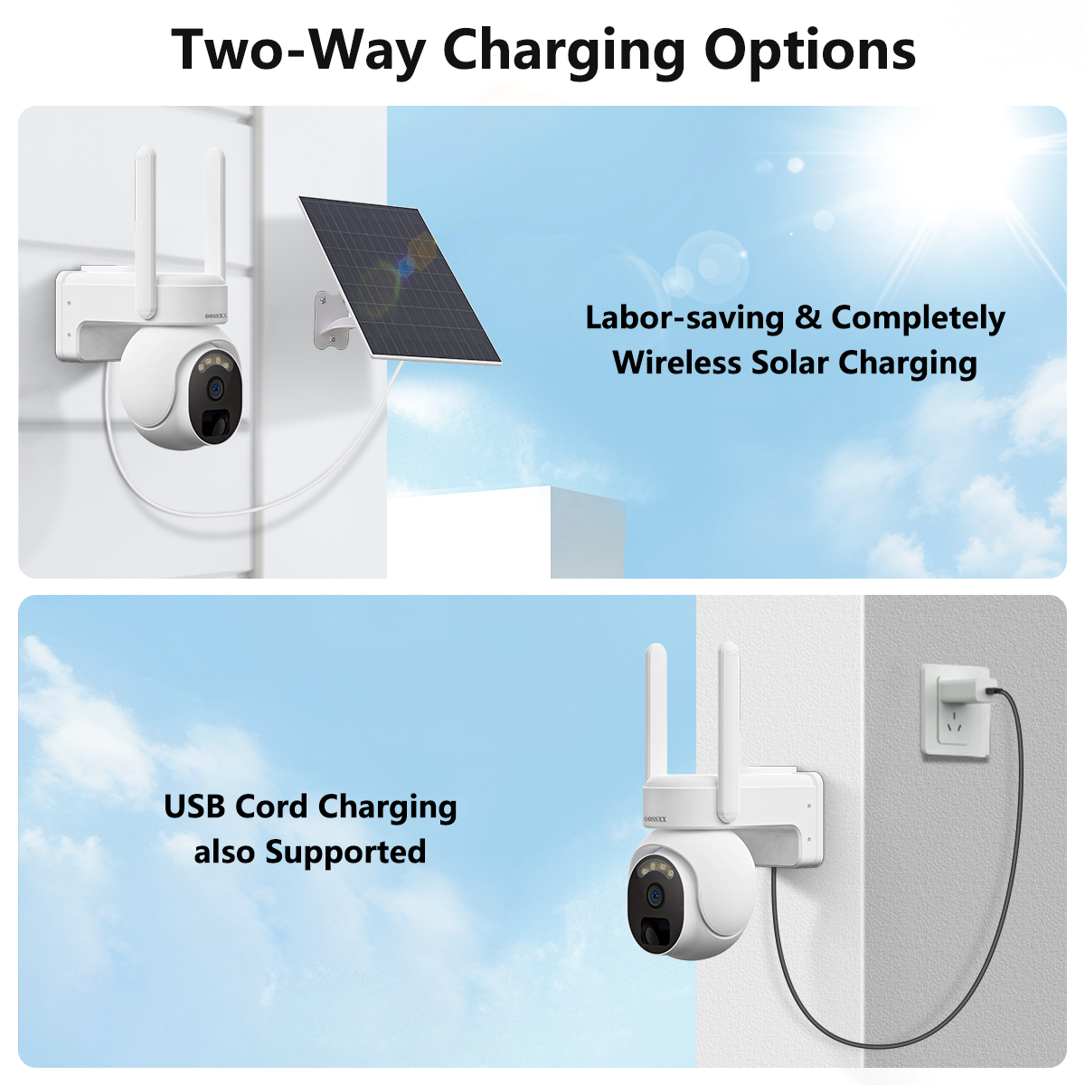 OOSSXX 4G LTE Cellular Security Camera, Wireless Outdoor Solar-Powered Camera with 4MP Indoor PTZ WiFi, PIR Motion Detection, 2-Way Audio, and SIM Card Included for Home Security Systems.