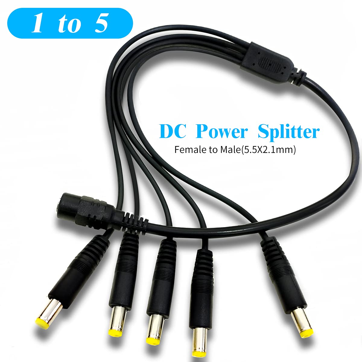 DC-Stromverteilerkabel, 1 Stecker auf 5 Ports, weiblich, 5,5 x 2,1 mm Stecker