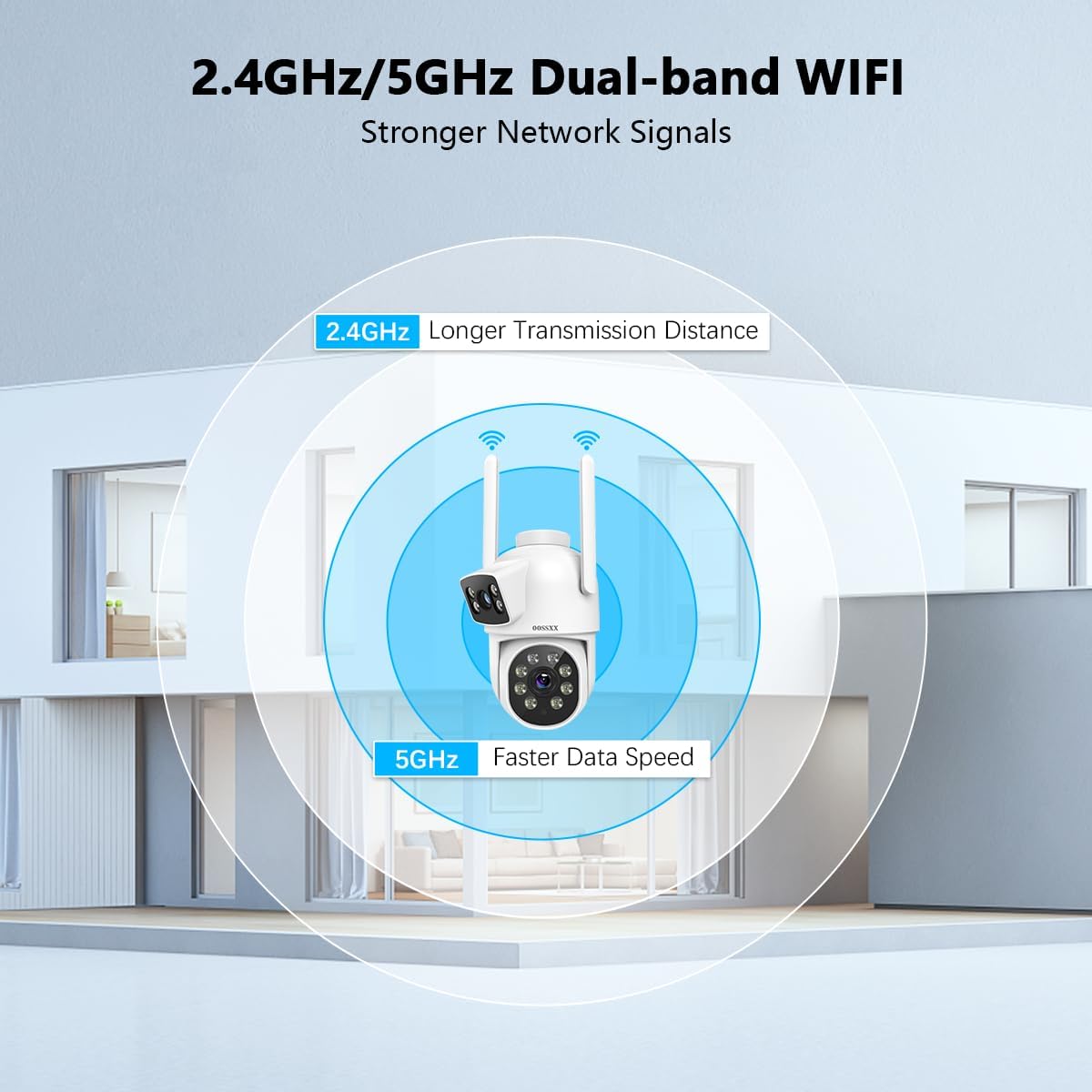 OOSSXX (Dual Lens & 2-Way Audio) Security Cameras Outdoor System Wireless WiFi PTZ Camera for Home Surveillance Indoor Video Color Night Vision House Door Monitor Alarm Waterproof