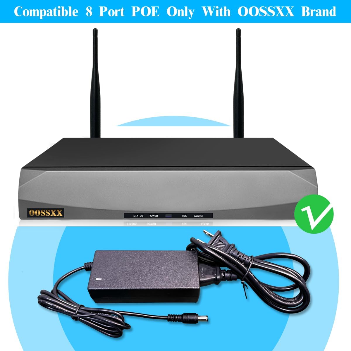 48 V 2 A Netzteiladapter kompatibel mit 8-Port-POE-NVR, AC 100–240 V auf DC 48 V 2 A Netzteil-Ladegerät NUR für OOSSXX-Sicherheitskamera