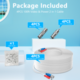 Load image into Gallery viewer, OOSSXX 4 Pack 100 Feet Video Power Cable BNC Extension Outdoor Wired Surveillance Camera All-in-One Cables for CCTV Security Cameras DVR System with 4xBNC Connectors and 4xRCA Adapters