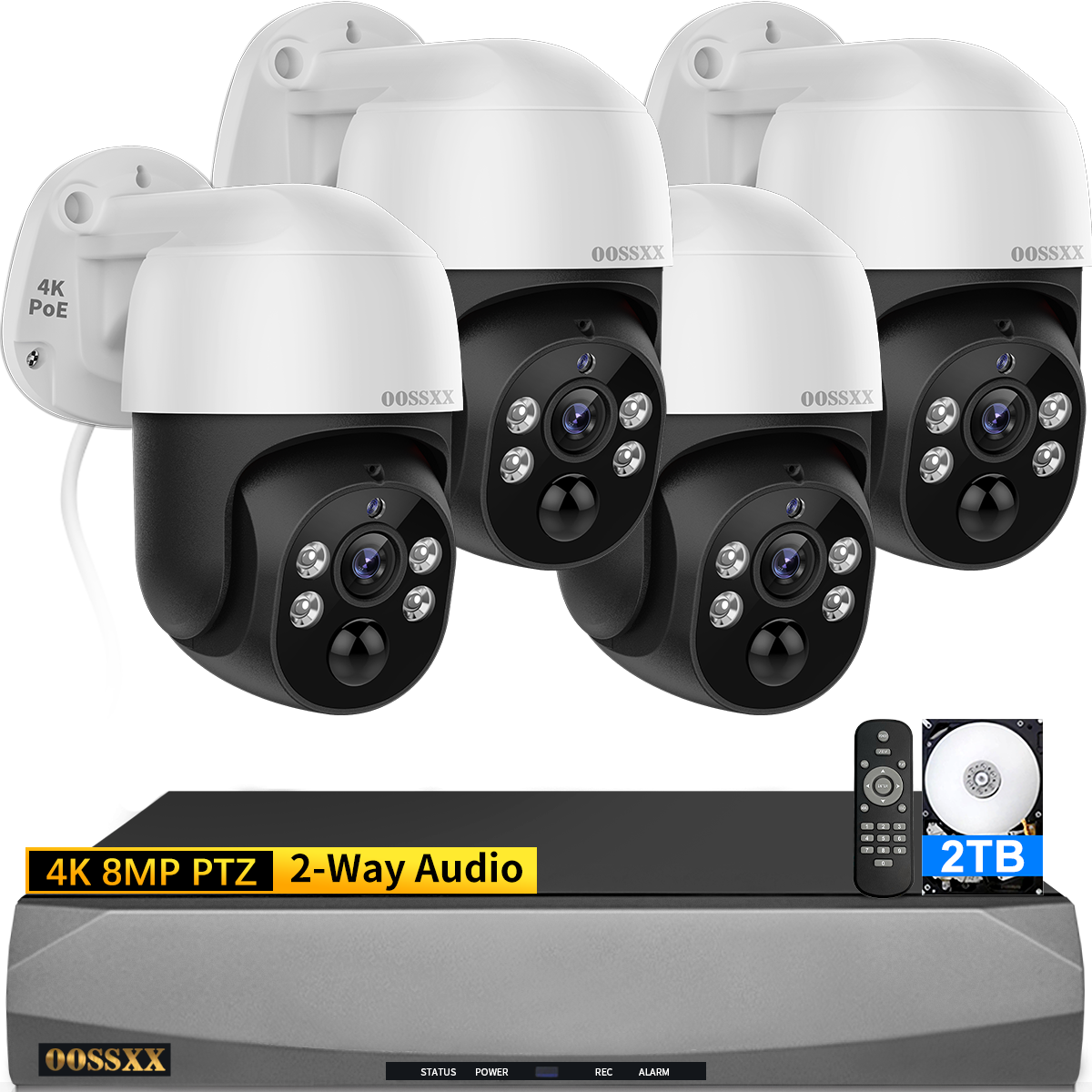 Video abspielen OOSSXX (4K/8,0 Megapixel und PTZ-Digitalzoom) 2-Wege-Audio-PoE-Sicherheitskamerasystem für den Außenbereich Kabelgebundenes IP-Videoüberwachungssystem für den Außenbereich
