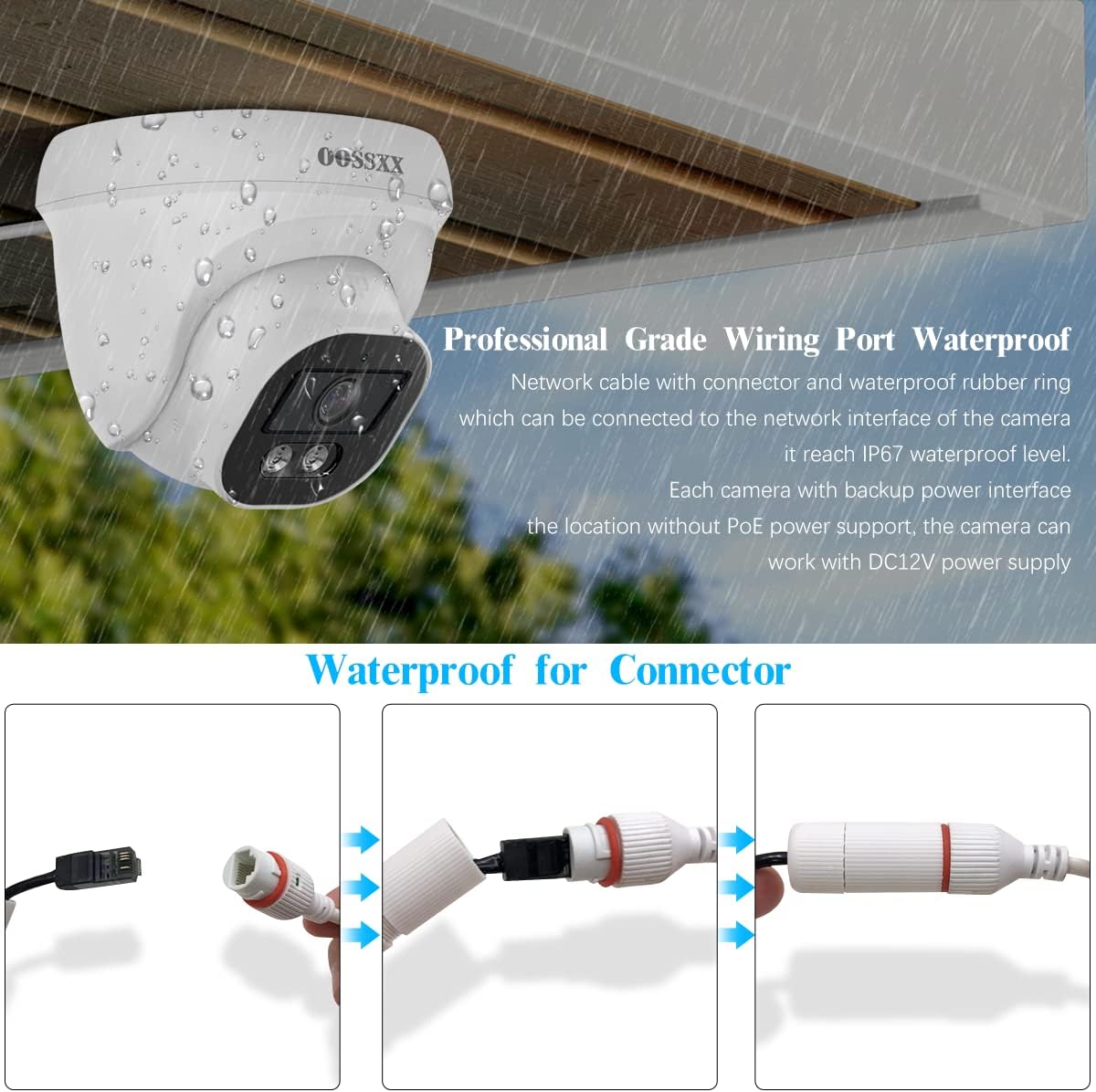 OOSSXX Extend Camera 4K/8.0 Megapixel & 130° Ultra Wide-Angle with Audio PoE Dome Outdoor Home Security Camera, Wired Outdoor Surveillance IP Cameras