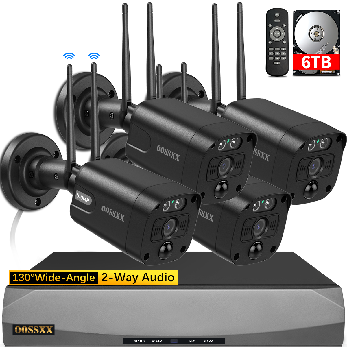 (5,5 MP und PIR-Erkennung) 2-Wege-Audio-Doppelantennen-Sicherheitskamerasystem mit drahtlosem Kamerasystem 3K 5,0 MP 1944P Drahtloser Videoüberwachungsmonitor NVR-Kits WiFi-Sicherheitskameras für den Außenbereich