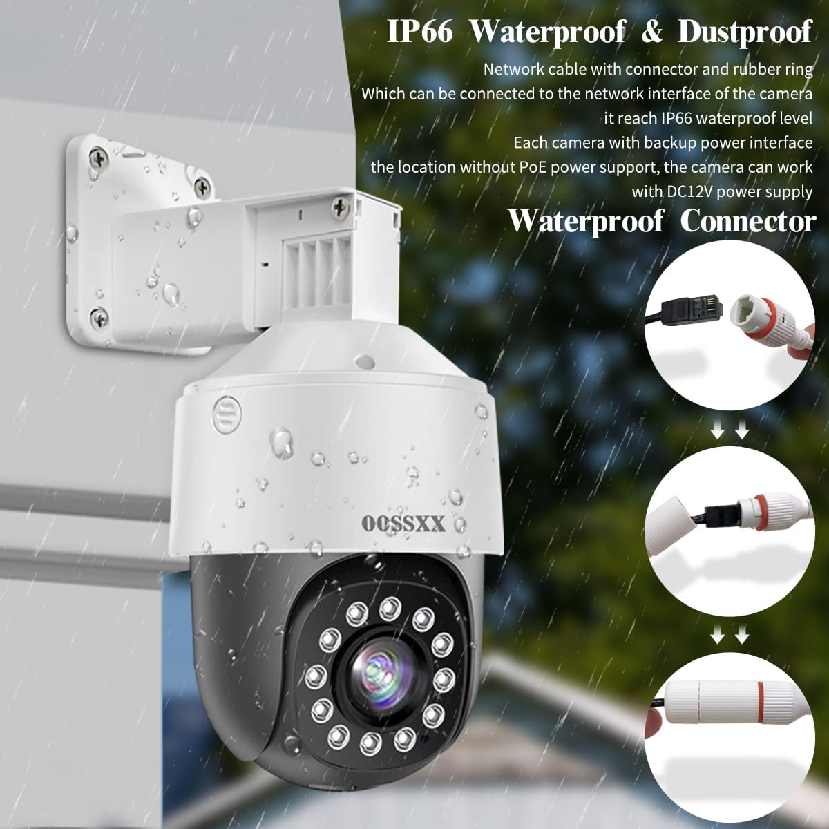 OOSSXX (4K/8,0 Megapixel und PTZ-Digitalzoom) 2-Wege-Audio-PoE-Sicherheitskamerasystem für den Außenbereich, kabelgebundenes IP-Kamerasystem zur Videoüberwachung im Außenbereich
