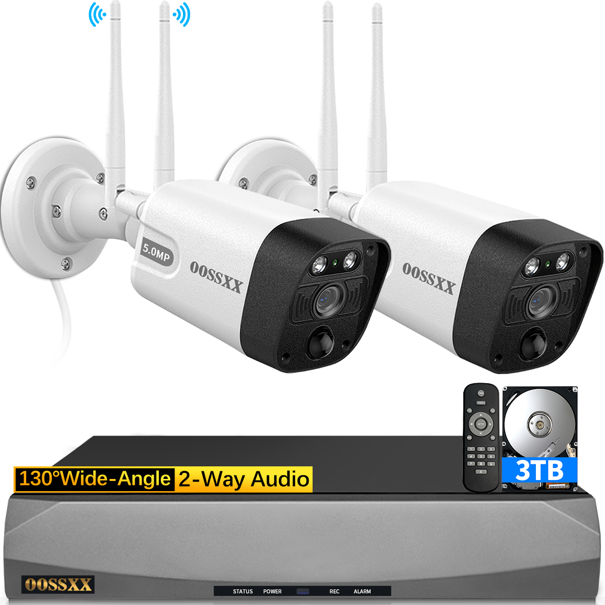 (2-Wege-Audio und PIR-Erkennung) Kabelloses Sicherheitskamerasystem für den Außenbereich mit zwei Antennen, 5,5 MP, Wi-Fi-Videoüberwachung