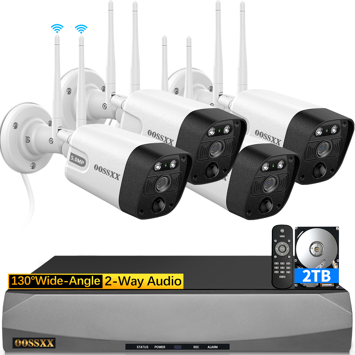 (2-Wege-Audio und PIR-Erkennung) Kabelloses Sicherheitskamerasystem für den Außenbereich mit zwei Antennen, 5,0 MP, Wi-Fi-Videoüberwachung