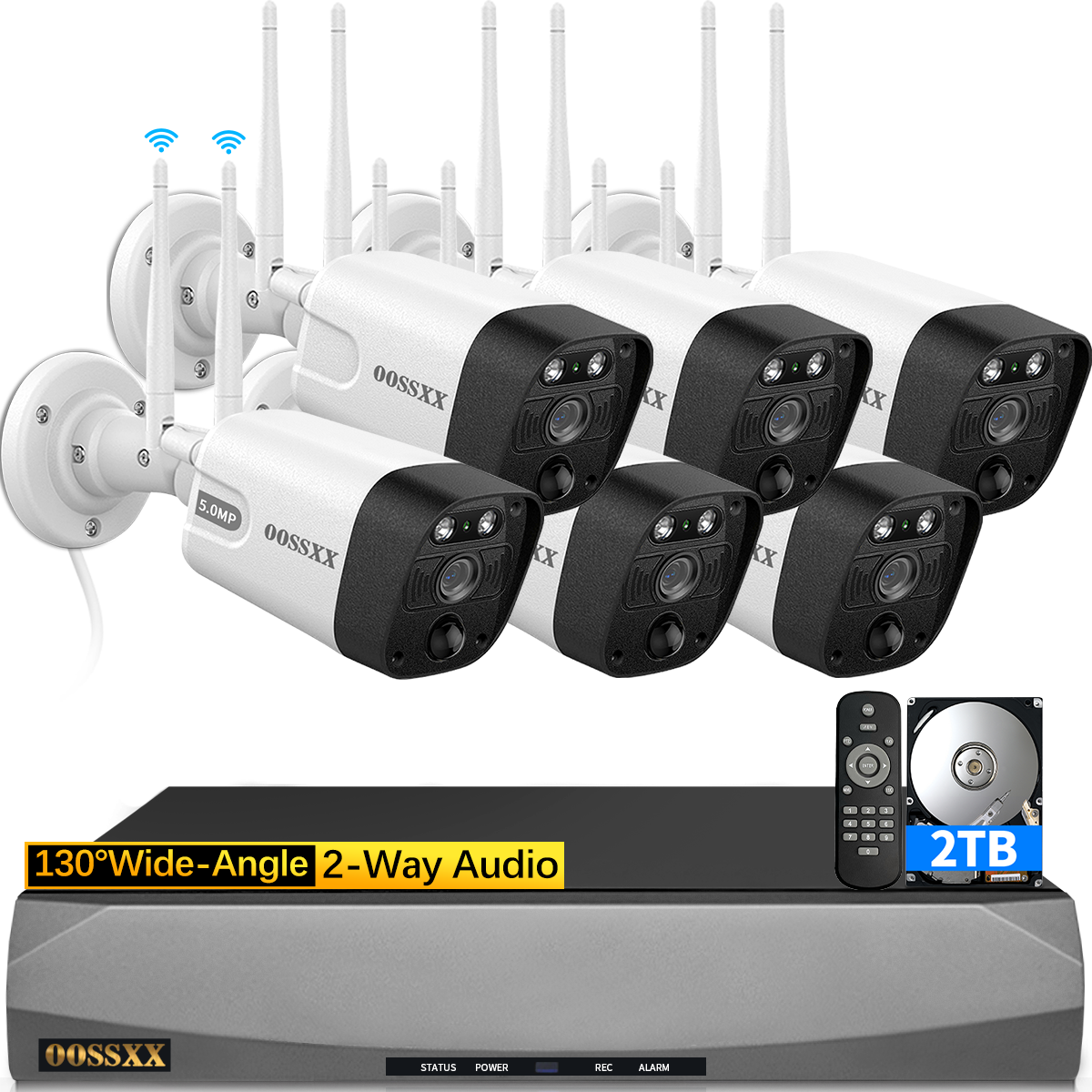 (5.0MP & PIR Detection) 2-Way Audio, Dual Antennas Security Wireless Camera System 3K 5.0MP 1944P Wireless Surveillance Monitor NVR Kits, 6Pcs Outdoor WiFi Security Cameras (Enjoy $20 Off Instantly)