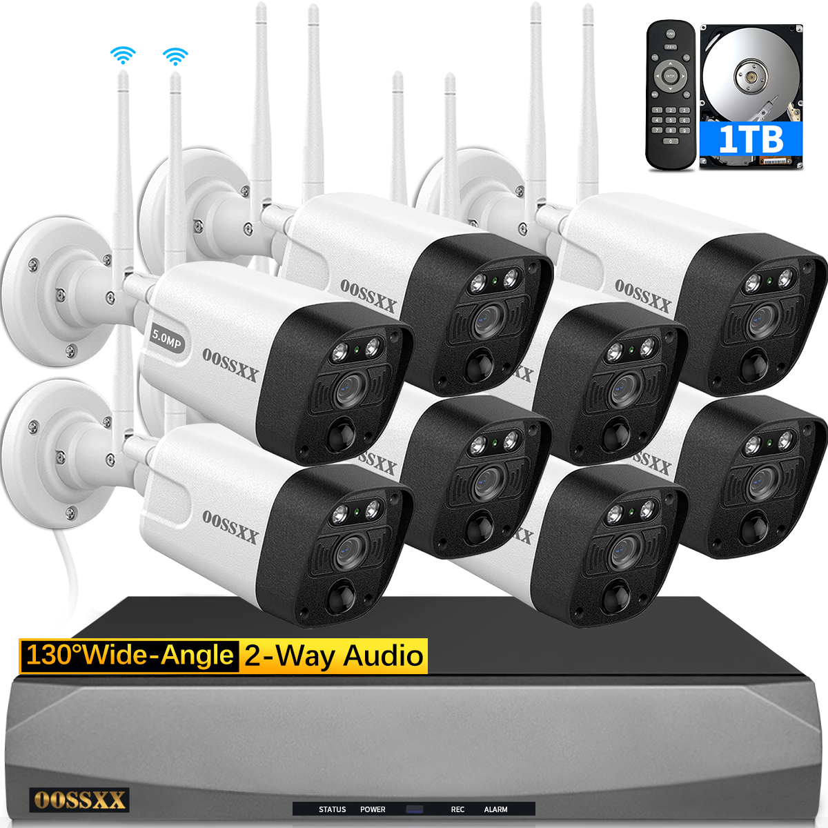 (5,5 MP und 2-Wege-Audio) Dual-Antennen PIR-Erkennung Außensicherheits-Kamerasystem mit kabellosem 3K-5,0-MP-1944P-Überwachungsmonitor NVR-Kits