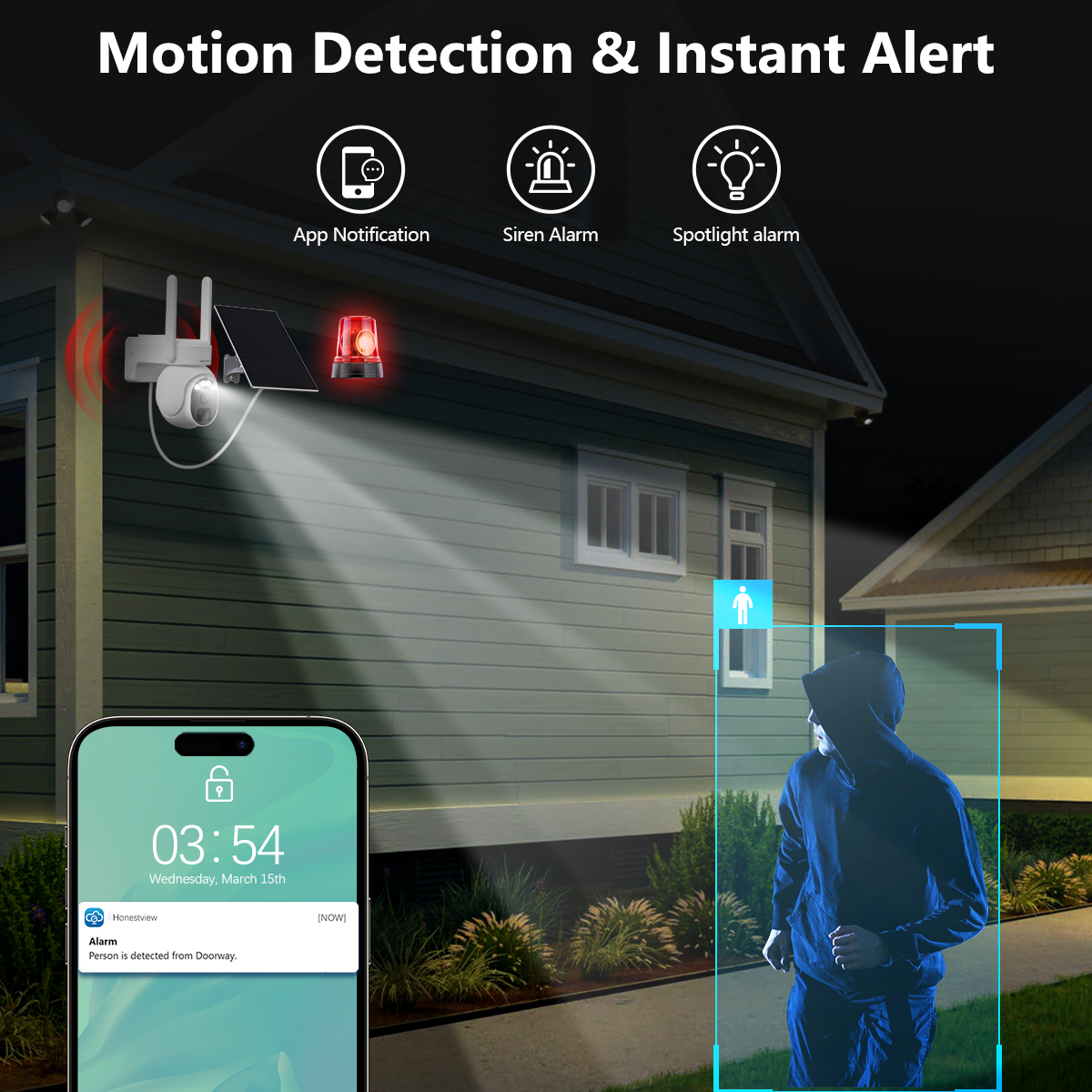 OOSSXX 4G LTE Cellular Security Camera, Wireless Outdoor Solar-Powered Camera with 4MP Indoor PTZ WiFi, PIR Motion Detection, 2-Way Audio, and SIM Card Included for Home Security Systems.