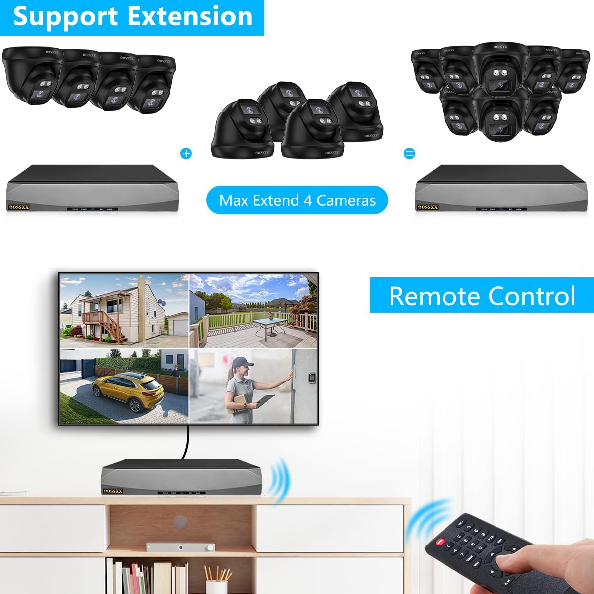 OOSSXX (4K/8,0 MP & 130° Ultra-Weitwinkel) Kabelgebundenes Sicherheitskamerasystem, PoE-Dome-IP-Kamera, CCTV-NVR-Heimkamerasysteme für die Außen- und Innenüberwachung von Häusern, Nachtsichtvideo