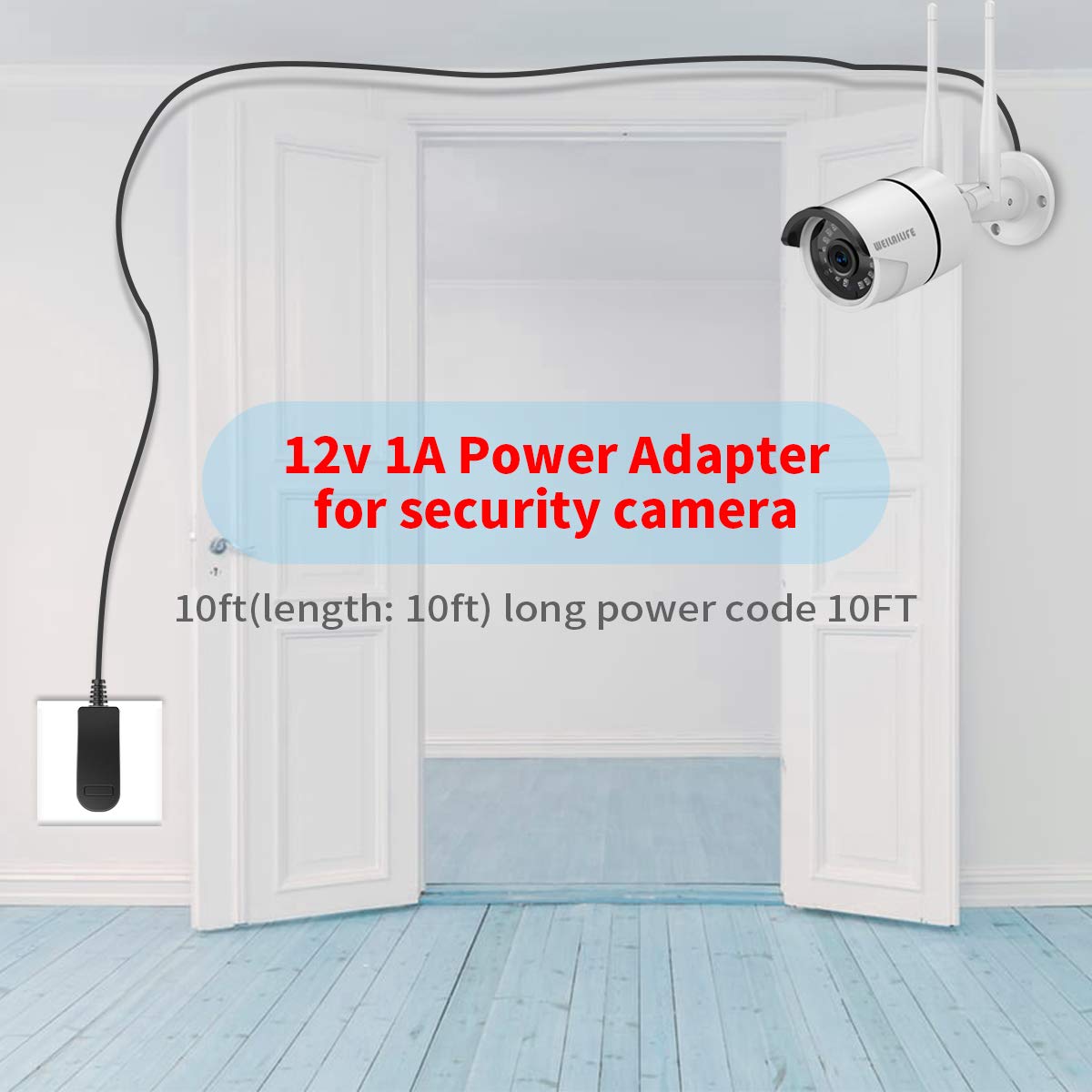 (AC zu DC 10ft Kabel)110-240V AC zu 12V DC 1A Netzteil für Überwachungskamera