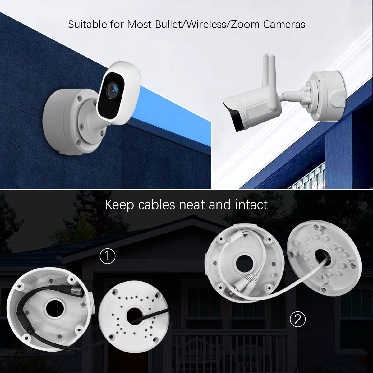 OOSSXX Junction Box Mount Bracket, Universal for Bullet Security Camera, Aluminum Waterproof Hide Cable Junction Box Compatible with Solar Panel, Fits Wall Ceiling
