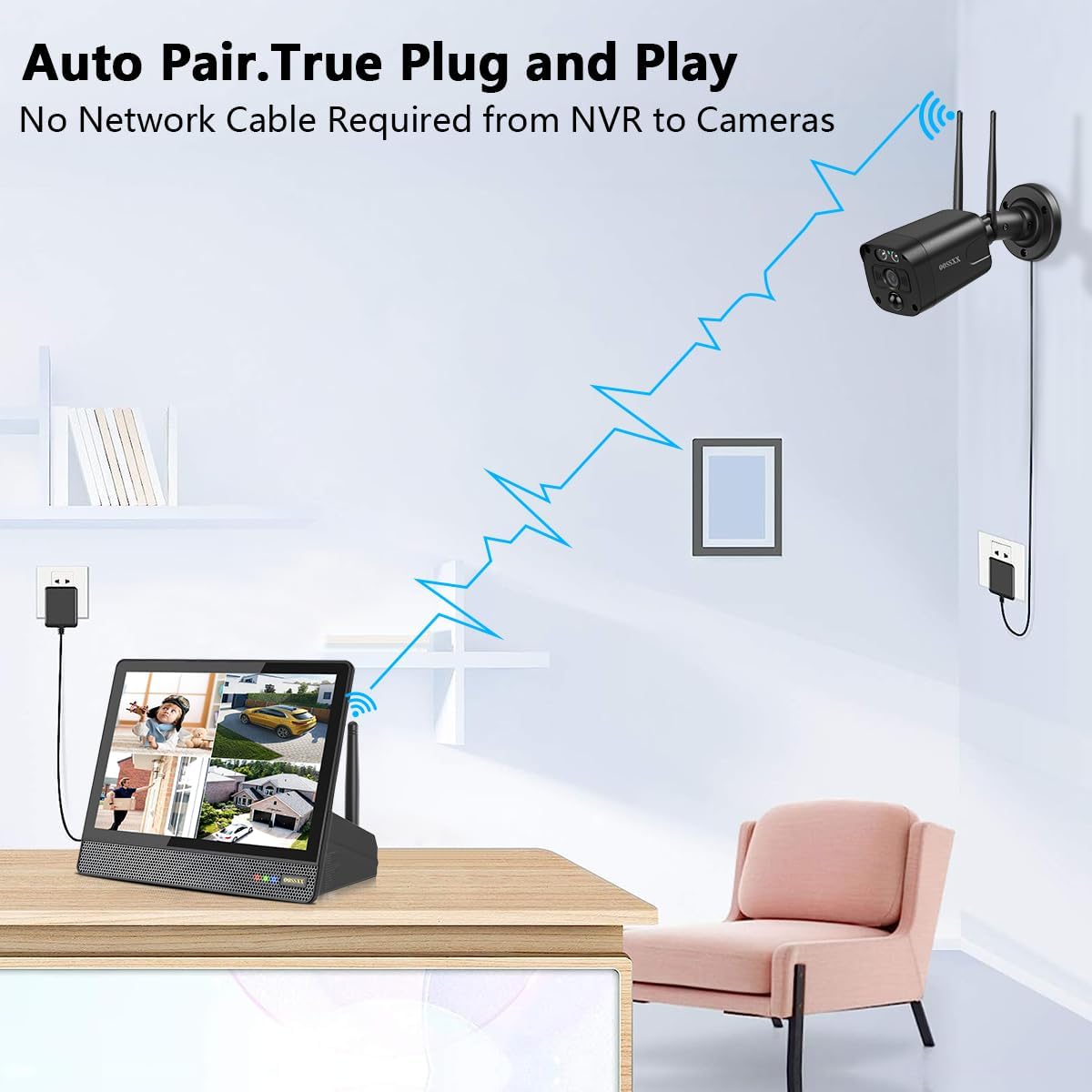 OOSSXX (10’’ UHD Monitor) 2-Way Audio 2-Antennas Enchance WiFi Wireless 3K 5.0MP 1944P PIR Outdoor Camera Wireless Home Security Cameras System with Monitor Video Surveillance DVR Kit (Enjoy $10 Off Instantly)