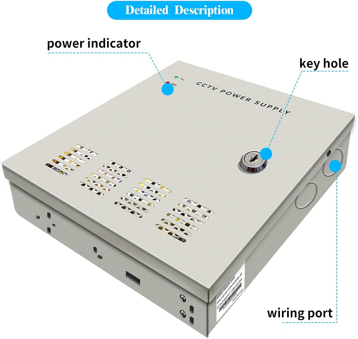 18-Kanal, 12 Volt DC-Ausgang, 20 A, CCTV-Verteilnetzteilbox für Überwachungskameras mit AC-Stecker und Schloss für Überwachungskameras, DVRs, CCTV-Stromversorgung (20 A, 18 Kanäle)