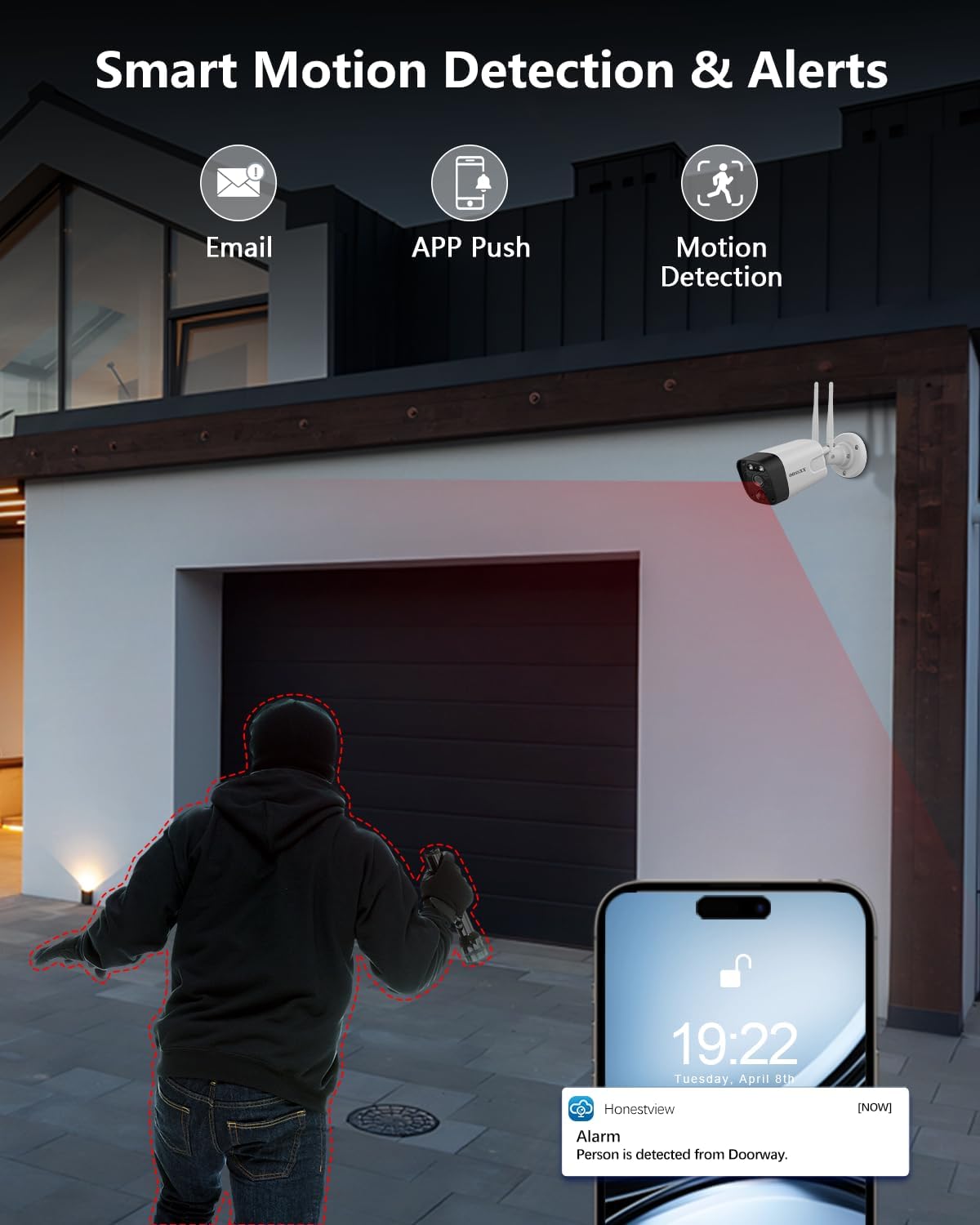 (5.0MP & PIR Detection) 2-Way Audio, Dual Antennas Security Wireless Camera System 3K 5.0MP 1944P Wireless Surveillance Monitor NVR Kits, 6Pcs Outdoor WiFi Security Cameras (Enjoy $20 Off Instantly)