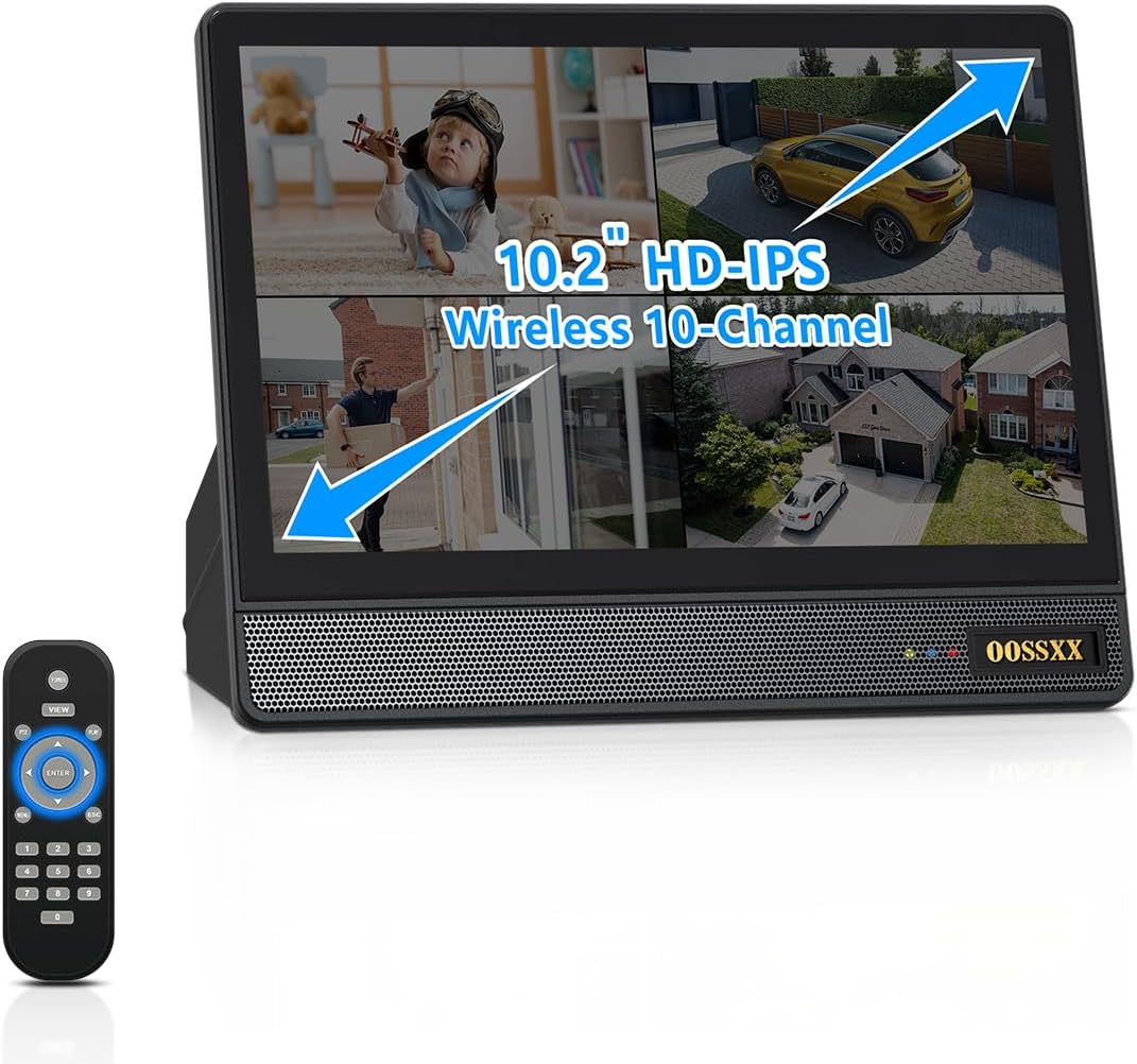 OOSSXX (5MP 10CH All in One NVR) 10.1'' LCD Monitor for Home Security Cameras Wireless Outdoor Security Camera System,WiFi NVR Network Surveillance Video Recorder Indoor House Alarm