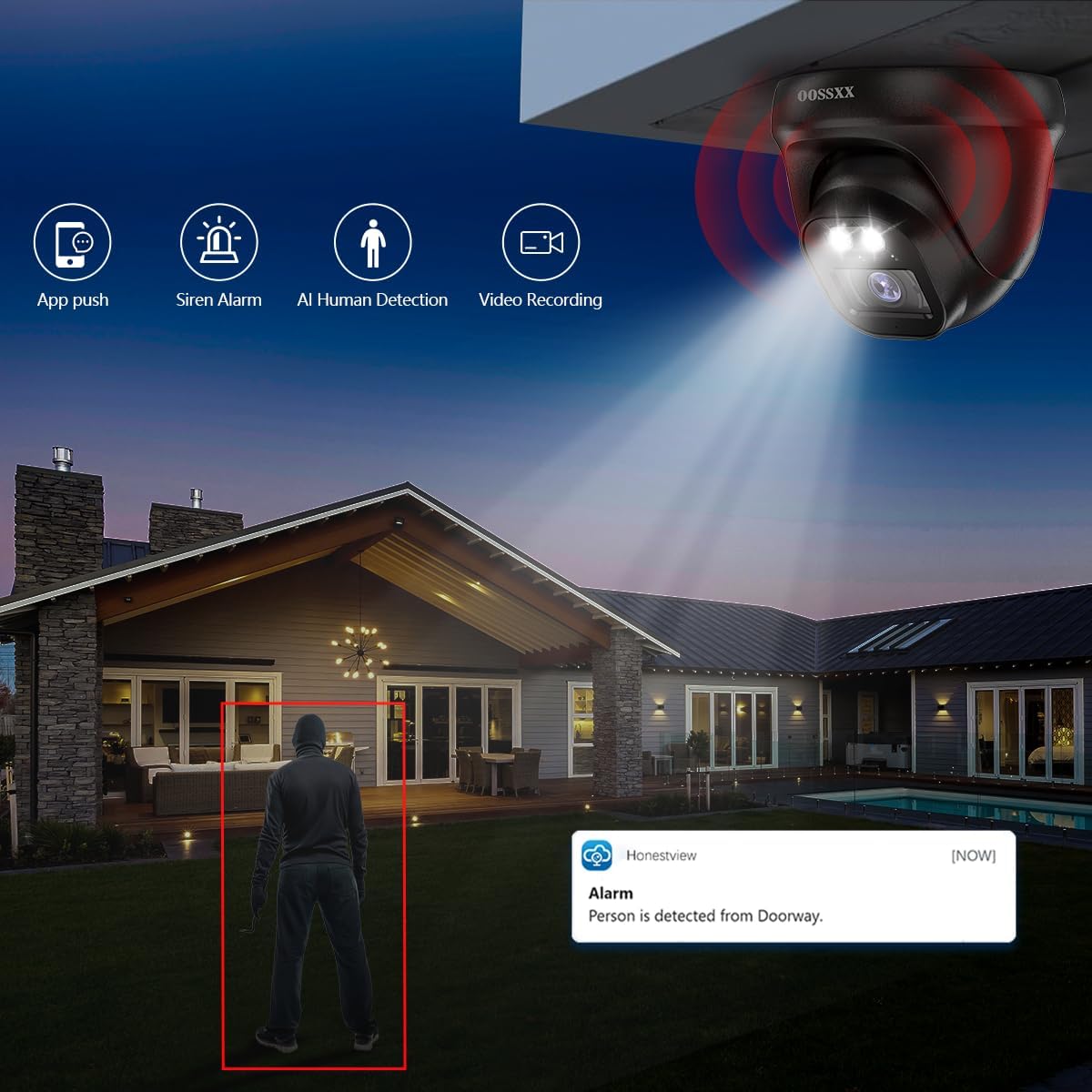 OOSSXX (4K/8,0 MP & 130° Ultra-Weitwinkel) Kabelgebundenes Sicherheitskamerasystem, PoE-Dome-IP-Kamera, CCTV-NVR-Heimkamerasysteme für die Außen- und Innenüberwachung von Häusern, Nachtsichtvideo