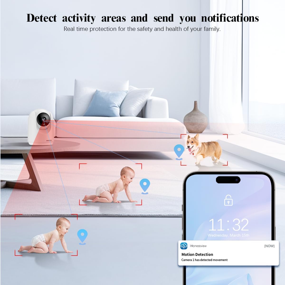 OOSSXX 2-Way Audio Indoor Security Camera, PTZ Nanny Cam Smart Wireless Cameras 2-Way Talk for Home Security Video Surveillance 1080P(4 Packs)