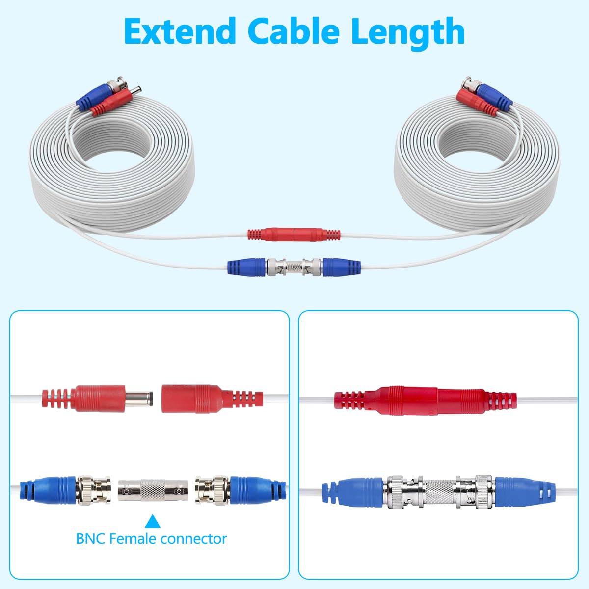 OOSSXX 4 Pack 100 Feet Video Power Cable BNC Extension Outdoor Wired Surveillance Camera All-in-One Cables for CCTV Security Cameras DVR System with 4xBNC Connectors and 4xRCA Adapters