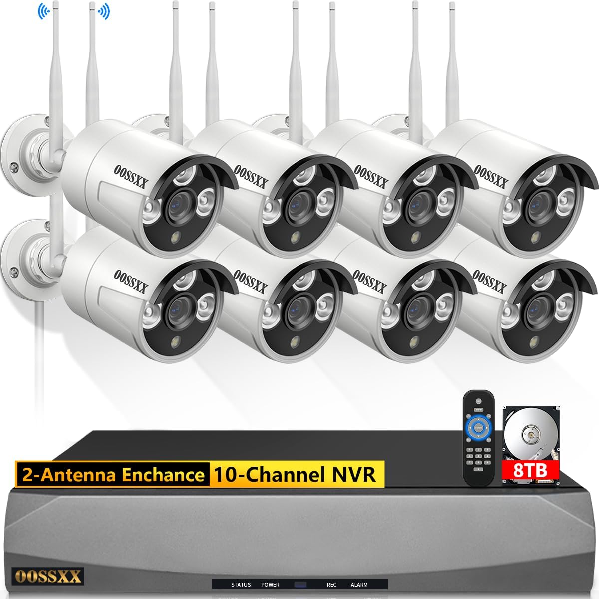 (Doppelantennen für verbessertes WLAN) Kabelloses 2K-3,0-MP-Sicherheitskamerasystem mit künstlicher Menschenerkennung, OOSSXX 10-Kanal-NVR-HD-WLAN-Kamerasystem für die Heimüberwachung im Außenbereich