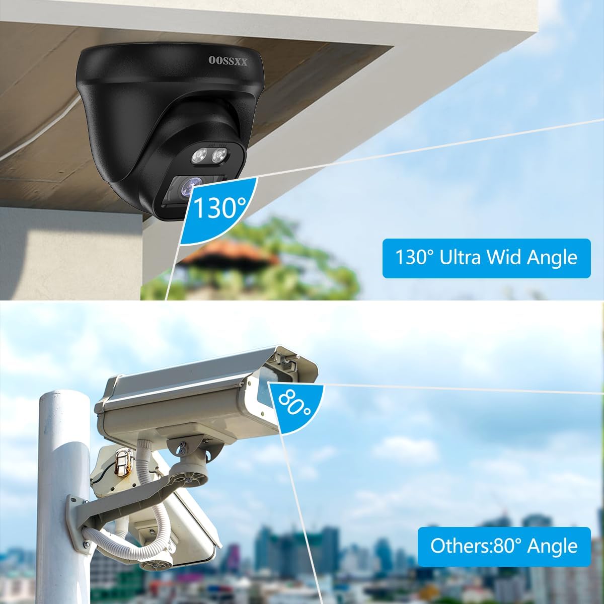 OOSSXX (4K/8,0 MP & 130° Ultra-Weitwinkel) Kabelgebundenes Sicherheitskamerasystem, PoE-Dome-IP-Kamera, CCTV-NVR-Heimkamerasysteme für die Außen- und Innenüberwachung von Häusern, Nachtsichtvideo