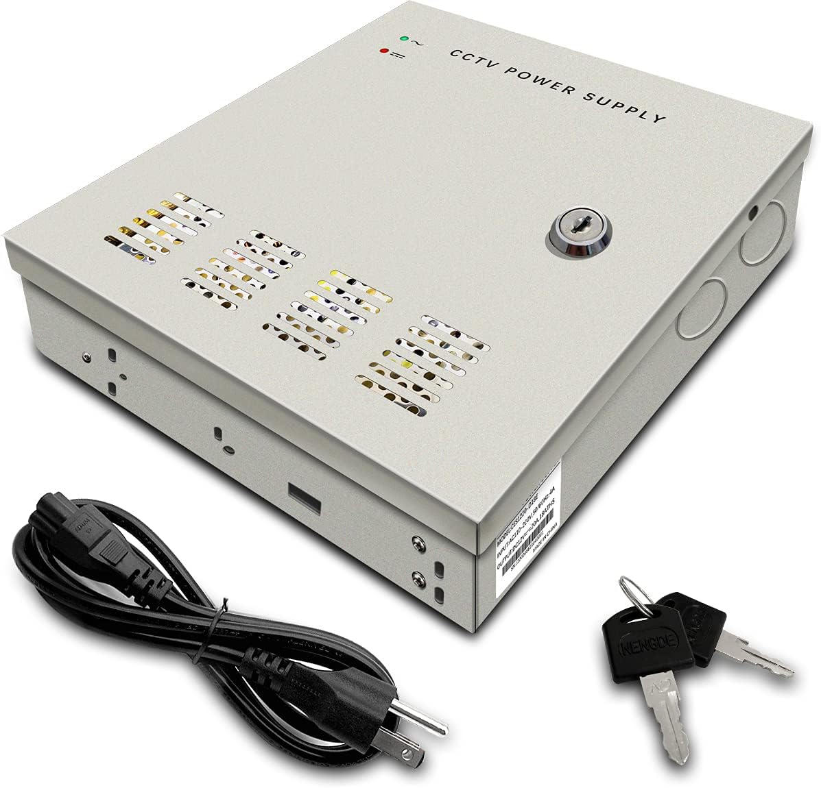18-Kanal, 12 Volt DC-Ausgang, 20 A, CCTV-Verteilnetzteilbox für Überwachungskameras mit AC-Stecker und Schloss für Überwachungskameras, DVRs, CCTV-Stromversorgung (20 A, 18 Kanäle)