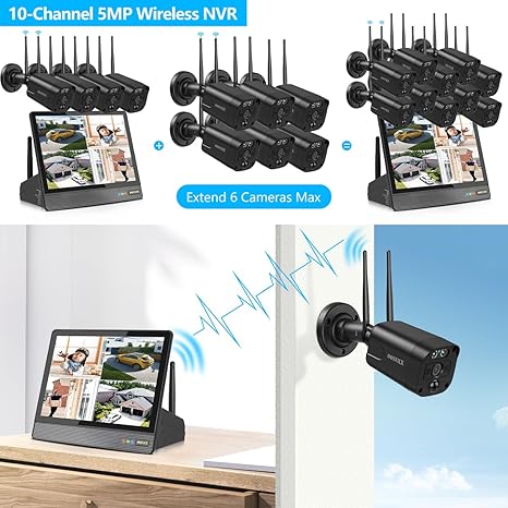 OOSSXX (10’’ UHD Monitor) 2-Way Audio 2-Antennas Enchance WiFi Wireless 3K 5.0MP 1944P PIR Outdoor Camera Wireless Home Security Cameras System with Monitor Video Surveillance DVR Kit (Enjoy $10 Off Instantly)