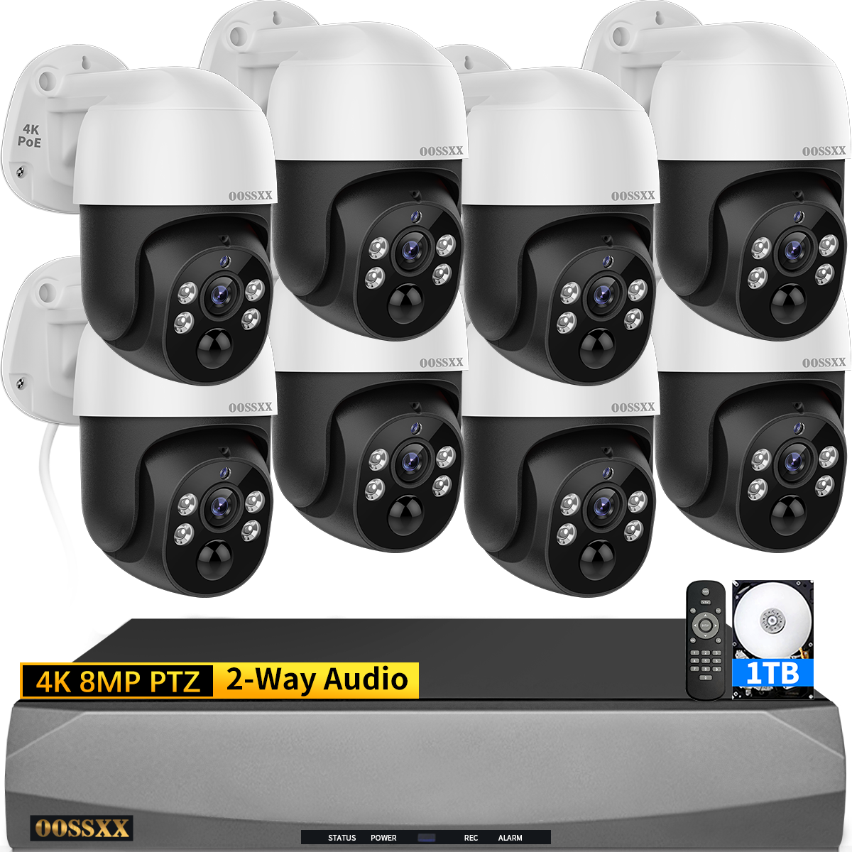 OOSSXX (4K/8.0 Megapixel & PTZ Digital Zoom) 2-Way Audio PoE Outdoor Home Security Camera System Wired Outdoor Video Surveillance IP Cameras System (Enjoy $20 Off Instantly)
