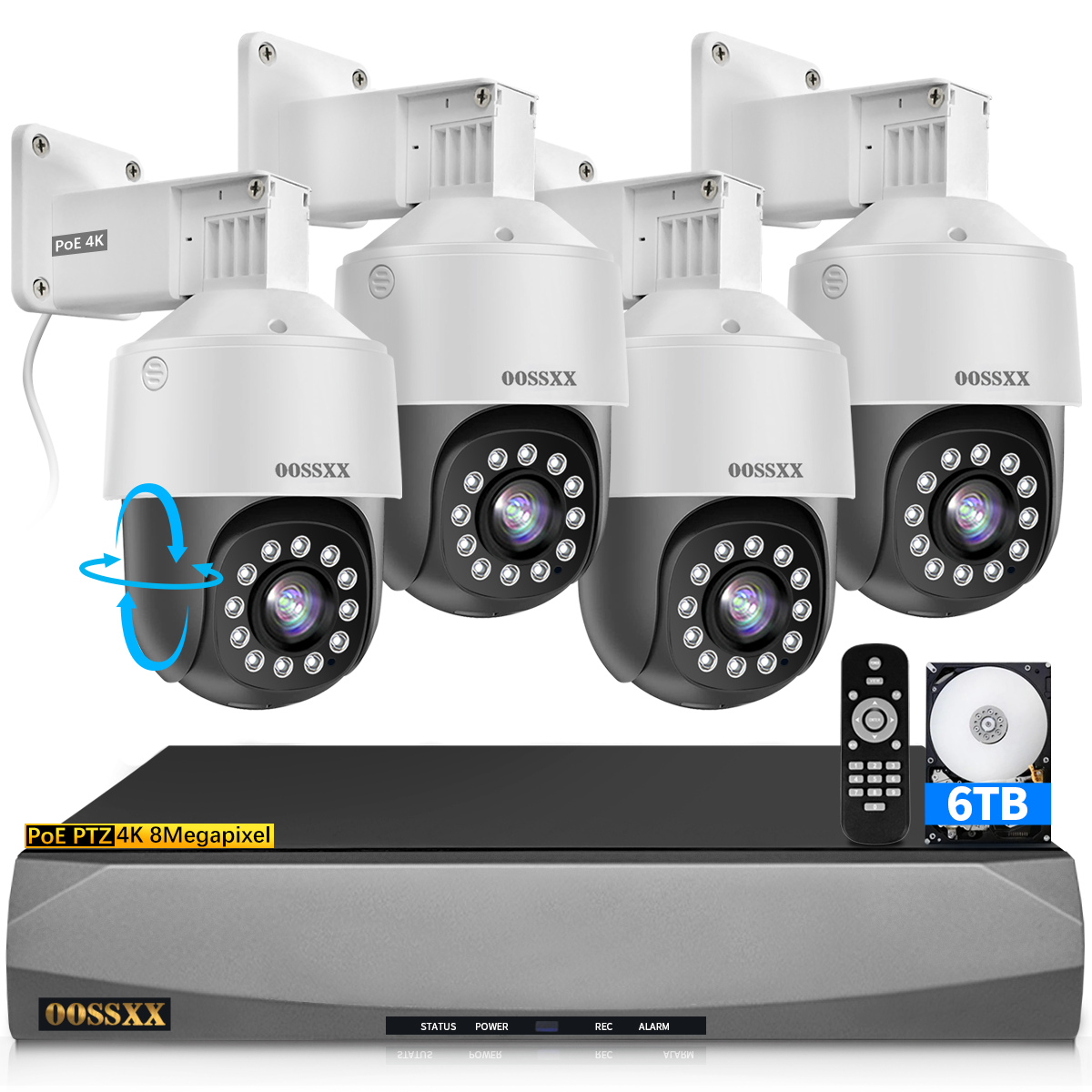 OOSSXX (4K/8,0 Megapixel und PTZ-Digitalzoom) 2-Wege-Audio-PoE-Sicherheitskamerasystem für den Außenbereich, kabelgebundenes IP-Kamerasystem zur Videoüberwachung im Außenbereich